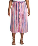 Terra &amp; Sky Women&#39;s Plus Button Front Maxi Skirt Size 0X (14W) Pink Oran... - £15.50 GBP