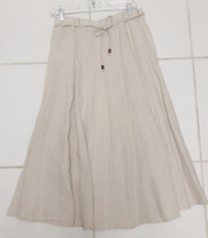 Vintage LIZ CLAIBORNE Linen Skirt Long Gored Zip Tie Waist NATURAL Women... - £31.93 GBP