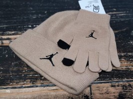 Jordan 2-Piece Beanie Hat/Gloves Beige Brown Jumpman Winter Gear Kid Boy... - £23.97 GBP