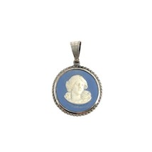 Vtg Sterling Silver Signed FAW Wedgwood 1958 Blue Jasperware Lady Cameo ... - $38.61