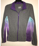  Justice Teen Girls Sz. 14 Pewter Gray Purple Zip Front Logo Jacket tunn... - $23.44 CAD