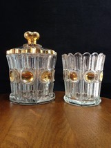 Co-operative Flint Glass Columbia Spooner &amp; Sugar Nice Gold Antique Intr... - $42.52