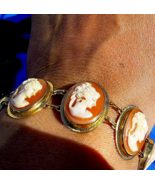 Antique Pictorial Cameo Solid 14k Rose Gold Panel Victorian Bracelet 7.5... - £2,176.60 GBP