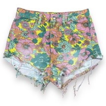 Super-High Rise Cheeky Jean Shorts MOD Faded Floral AOP 27”W Cut Off Wom... - £19.45 GBP