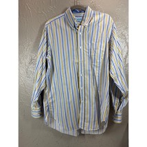 J. McLaughlin Preppy Men&#39;s Blue Yellow White Striped Cotton Dress Shirt ... - $27.45