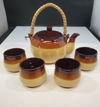Vintage Ceramic Brown / Beige Japanese Teapot &amp; Cups Set (tea Pot /4 cups) - £30.96 GBP