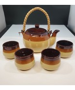 Vintage Ceramic Brown / Beige Japanese Teapot &amp; Cups Set (tea Pot /4 cups) - £31.18 GBP