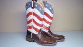 Patriotic USA Old West Brand Cowboy Boots Stars &amp; Stripes Leather Upper ... - £50.05 GBP