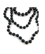 Layered Black Plastic Bead Necklace Silver Tone Metal 3 Strand - £12.01 GBP