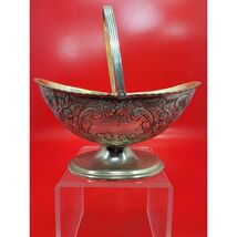 Vintage Silver-Plated Bowl W/Swing Handle Ornate Floral Embossed Footed ... - $49.97