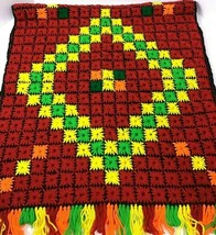 Vintage Afghan Handmade Crochet Knit Diamond Lap Blanket Throw Floral 28&quot;x67&quot;  - £71.84 GBP