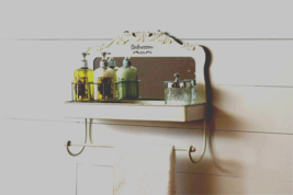 Bathroom wall Organizer with Mirror and Hooks  rustic tin- SALE image 2