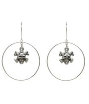 Sterling Silver Crossbones Skull Hoops Earrings Handcrafted 925 Femme Metale - £98.86 GBP
