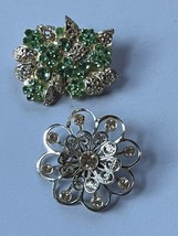 Vintage Lot of Clear Rhinestone Cut Out Silvertone Daisy Flower &amp; Tiny Greenish - £10.11 GBP