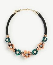 Ann Taylor Tortoiseshell 3D Flower Black Green Orange Statement Necklace 16&quot; - £31.64 GBP