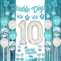 10Th Birthday Decorations For Girls Teal Blue Double Digits Party Supplies Turqu - £26.58 GBP