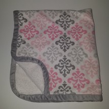 Blankets &amp; Beyond Damask Fleece Baby Blanket Lovey Gray Pink White Soft - $29.65