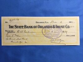 The State Bank of Orlando &amp; Trust Co. Florida FL FLA 1923 Obsolete Check... - $19.78