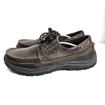 Skechers Shoes Mens Sz 8 Brown Leather &amp; Synthetic Deck Shoes Style 64114 Gembel - £15.50 GBP