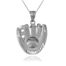 Sterling Silver Satin DC Baseball Glove Pendant Necklace - £15.61 GBP+