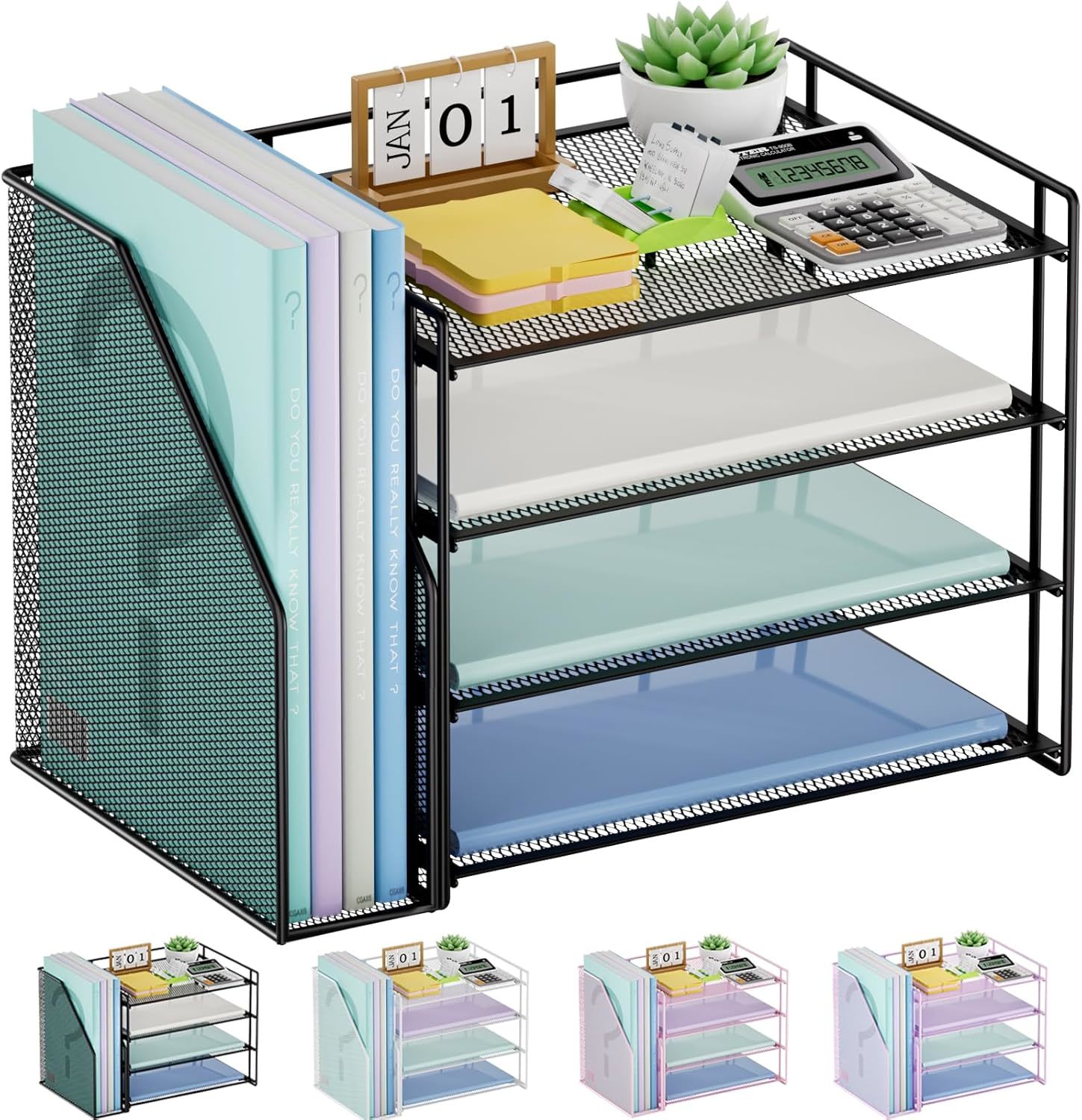 Marbrasse Desk Organizer And Accessories，4-Tier Paper Letter Tray, Black - $31.96