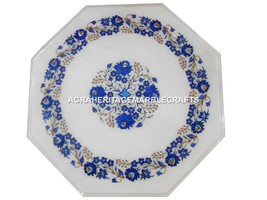 Marble Coffee Table Top Lapis Lazuli Inlay Stone Floral Art Christmas Gift H1374 - £269.91 GBP+