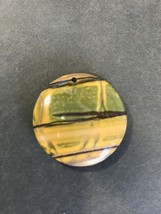 Unique Carved Green with Tan Yellow &amp; Black Stripes Round Stone Pendant or Other - £13.37 GBP