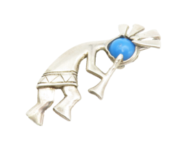 NAVAJO 925 Sterling Silver  Vintage Turquoise Kokopelli Dancer Pendant P... - $103.72