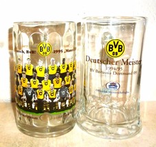 2 Kronen BVB Borussia Dortmund Champions 1995 German Beer Glass Seidels - £15.40 GBP