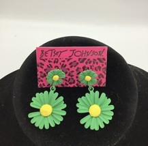  Betsey Johnson Green &amp; Yellow Sunflower Flower Dangle Stud Earrings New! - £9.24 GBP