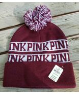 Victorias Secret Knit Hat Pom Pom Beanie Gift Burgundy PINK Logo Toque O... - $17.58 CAD