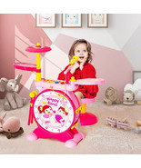 2-in-1 Kids Electronic Drum and Keyboard Set with Stool-Pink - Color: Pink - £80.99 GBP