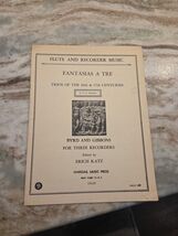 Fantasias A Tre Flute Recorder Music Erich Katz Hargail Music - $221.55 MXN