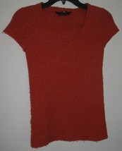 Womens M BCBGMaxazria Orange Scoop Neck Short Sleeve Sweater - $8.91