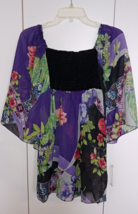 Sunny Leigh Ladies SHEER/UN-LINED Purple Floral Top W/SMOCKED FRONT-S-NWT-$68 - £20.44 GBP