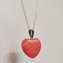 Stone Heart Necklace, Polished Crystal Pendant, 24" chain, Pink Red Agate image 4