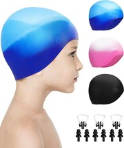 3Pack Kids Swim Cap for Boys Girls,Unisex Silicone Swimming Caps for 3-8 Toddler - £12.14 GBP
