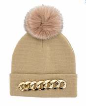 Mitchie&#39;S Matchings - Chain Embellished Knit Hat with Fox Fur Pom - HTRA20 - £39.15 GBP