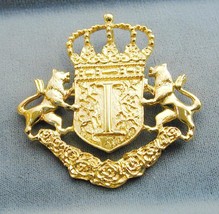 Ivana Gold Tone Ornate Heraldic Lion Crest Pin Pendant - £23.48 GBP