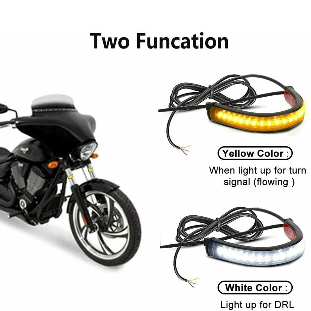 2Pc 12V Universal Motorcycle LED Turn Signal Light Flowing Amber LED Fork Turn - £14.80 GBP
