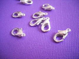 10 Lobster Clasps Shiny Silver Tone for Bracelets Necklaces Parrot Findings 12mm - £2.83 GBP