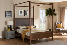 Sunderland Gray Fabric Walnut Brown Queen Size Platform Canopy Bed - $11,149.98 MXN