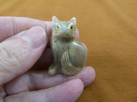 Y-CAT-46) gray tan KITTY CAT gemstone carving love cats SOAPSTONE figuri... - $8.99