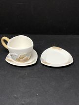 Lillian Vernon Celebration Cup Mug &amp; 2 Saucers Ceramic Triangle Brown White - $9.49
