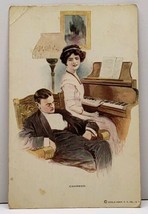 Anglo Pastelle Series CHARMED She Plays Piano  He Falls Asleep 1914 Postcard G12 - £3.92 GBP