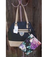 Betsey Johnson Trap Tote Bag Purse Black Floral W Zipper Pouch BB18330 - $109.00