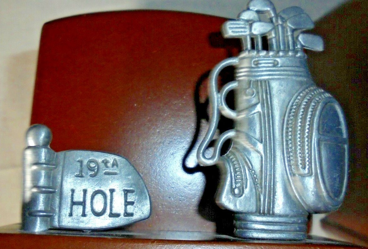 Vintage 2 Piece Golf Motif Office Desk Set Pencil & Letter Holder Wood 19th Hole Item image 7