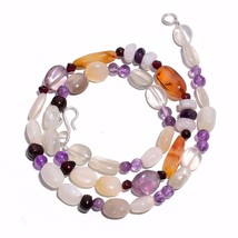 Natural Moonstone Carnelian Amethyst Gemstone Smooth Beads Necklace 17&quot; UB-4673 - £7.69 GBP