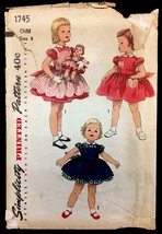 50s Size 4 Breast 23 Girls Dress Pinafore Simplicity 6639 Vintage Pattern Issue - $5.99