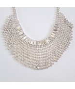 Rhinestone Fringe Bib Necklace Silvertone Sparkly Bling - $29.68